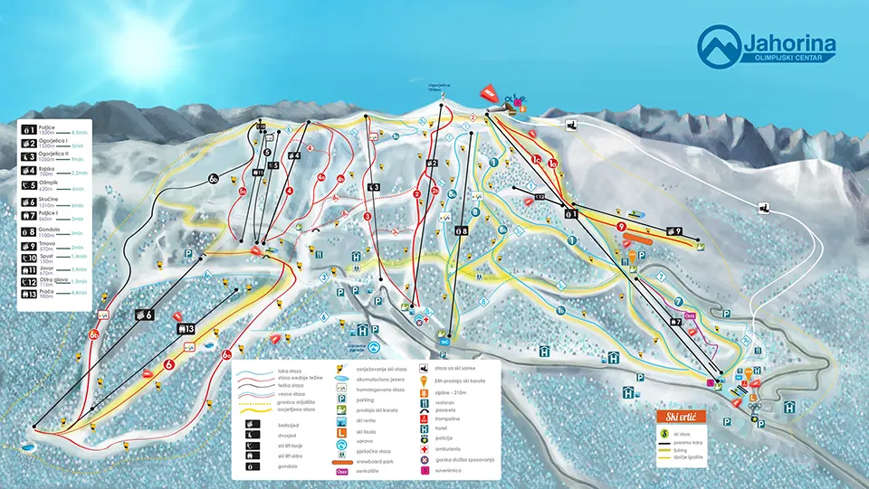 Mapa ski staza na Jahorini